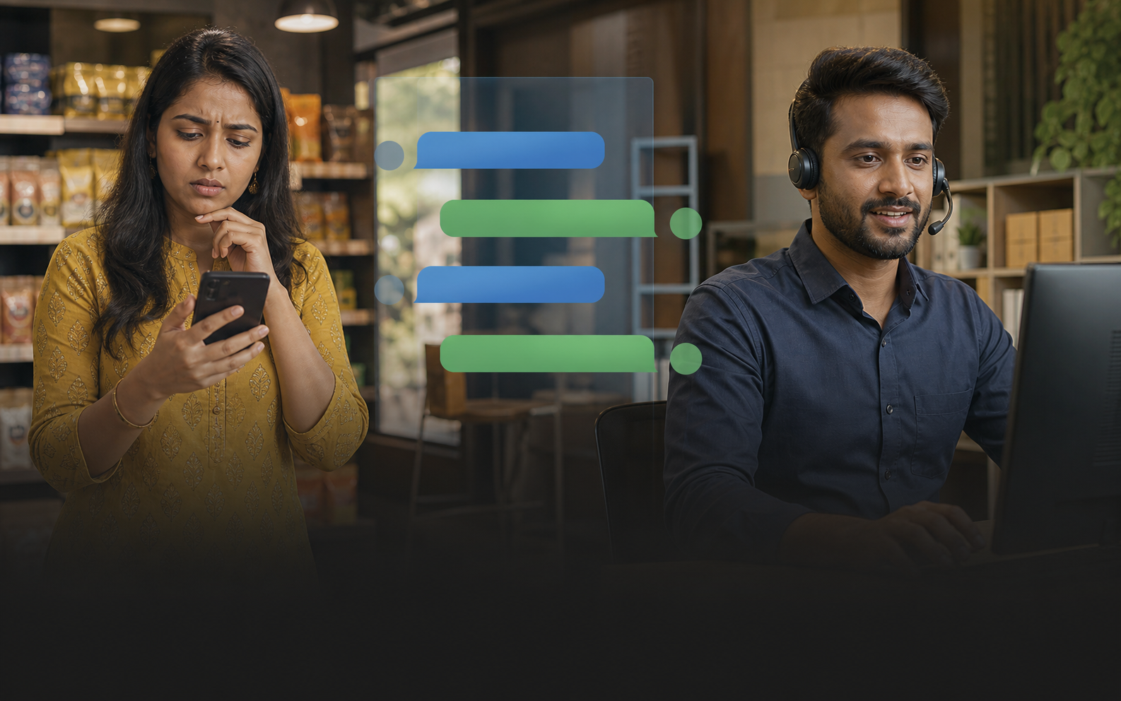 Customer receiving contextual help from a connected business specialist